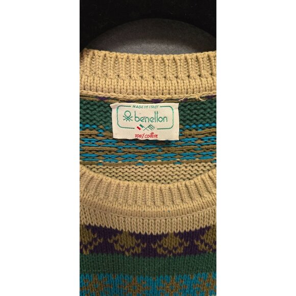 Vintage Fair Isle Grandpa Sweater 80s Benetton Ireland Striped Crewneck Sweater - Picture 3 of 8